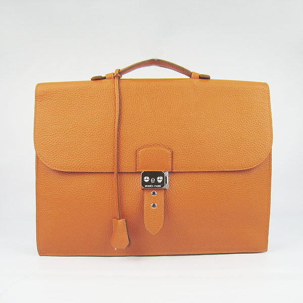 Fake Hermes Leather Small Briefcase Orange 2813 - Click Image to Close